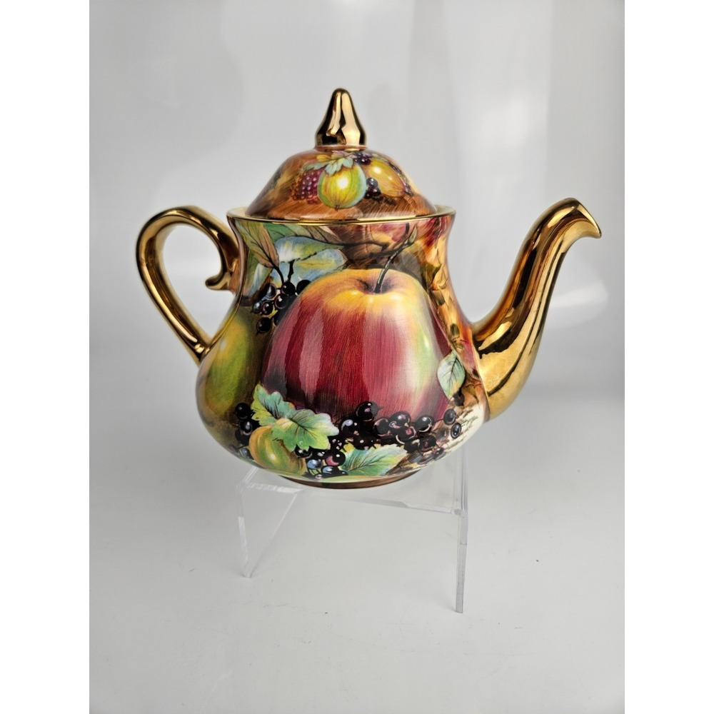 Royal Winton Evesham Teapot Bone China England Gold Trim Signed - Picture 5 of 12